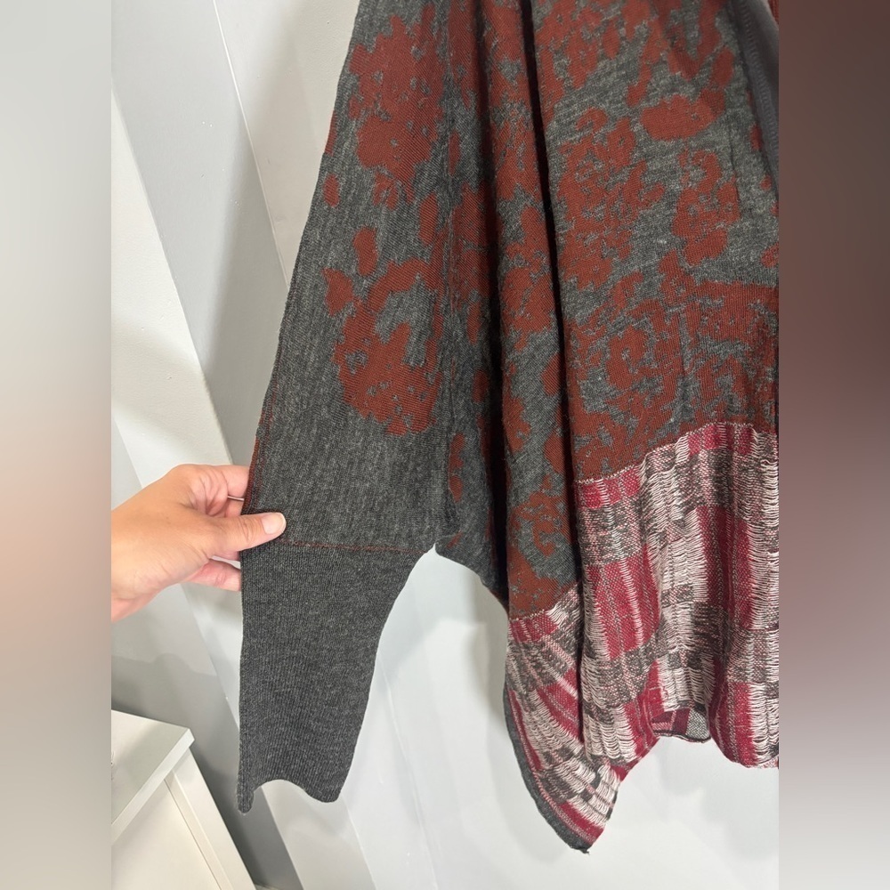 Free People Autumn Patchwork Poncho Cardigan Hood Dolman Sleeve Gray Orange M/L - Picture 8 of 11